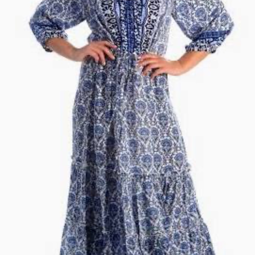 Walker and Wade Blue Printed Midi the Carrie dress XL $238 NWT